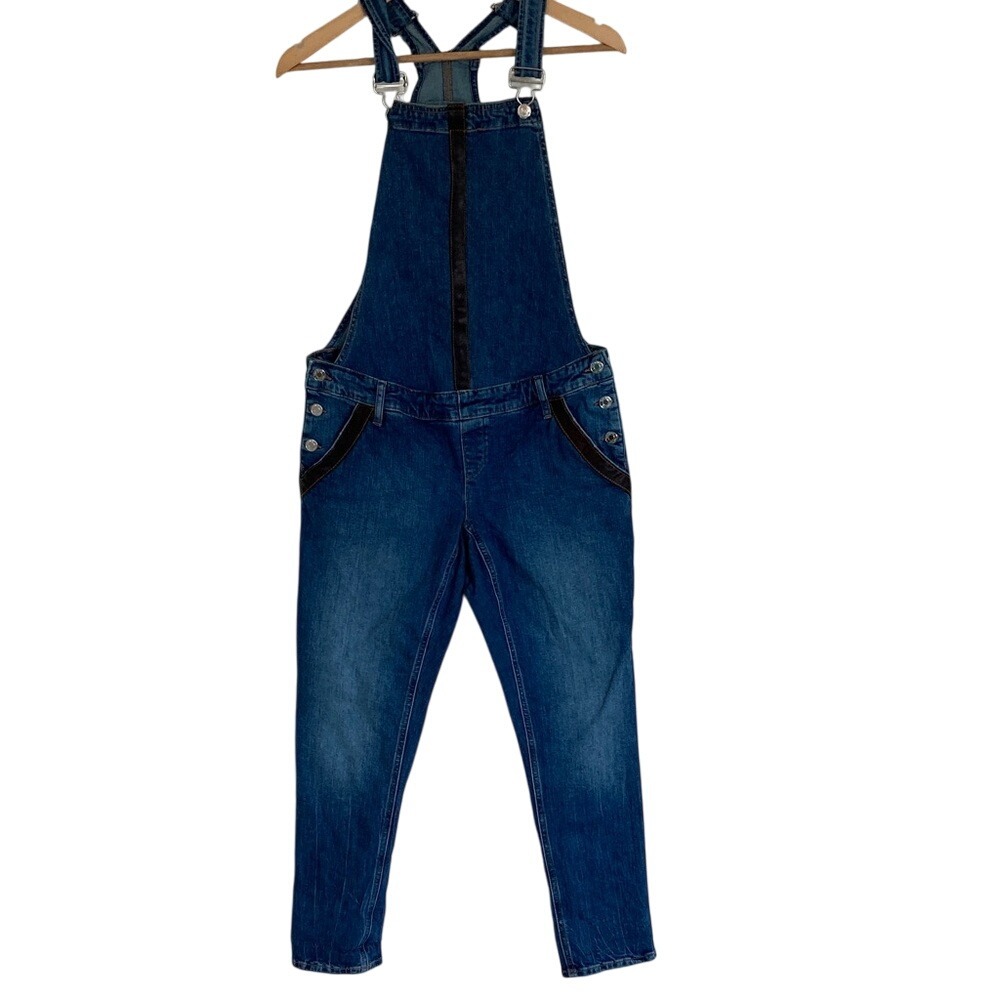 Gap Womens‎ Maternity Denim Overalls Faux Leather Accents Size XS Med Wash